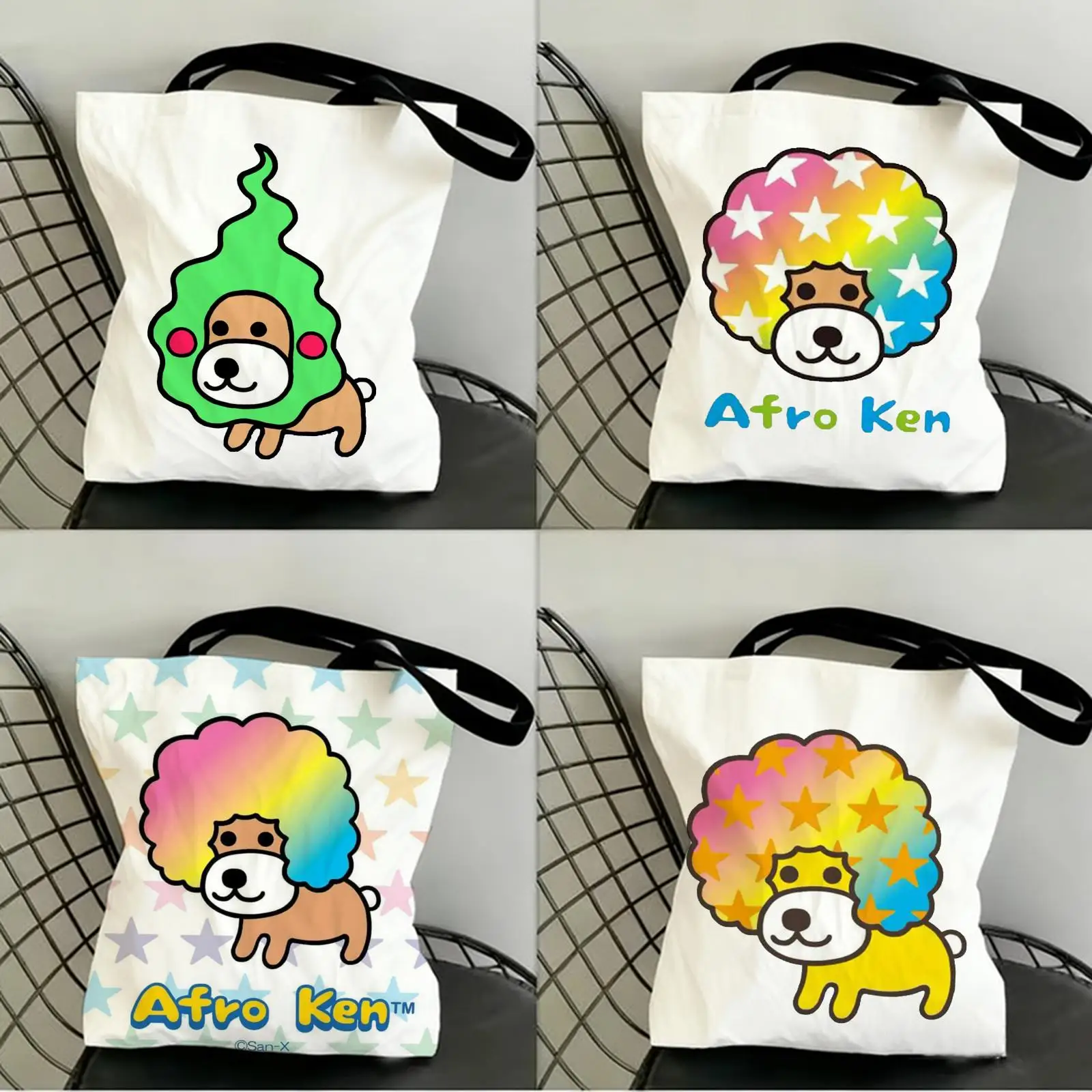 

Japan Afro Ken Cute Storage Bags Canvas Double-Sided Print Fashion Shoulder Tote Shopping Bag Gift Eco Handbags