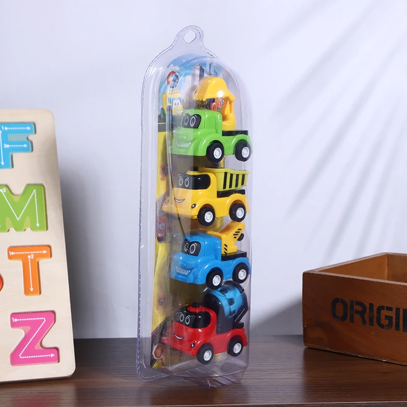 4 개/대 미니 자동차 모델 장난감 시뮬레이션 건설 차량 만화 당겨 자동차 장난감 어린이를위한 교육 선물 소년 소녀