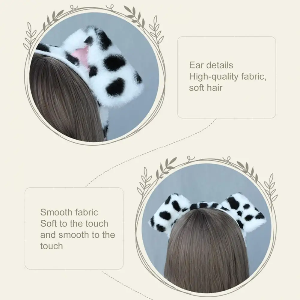 Women Headband Dalmatians Ear Scrunchies Plush Dog Ears Headband Cute Shape Hair Hoop for Kids Adults Cosplay Costume Accessory