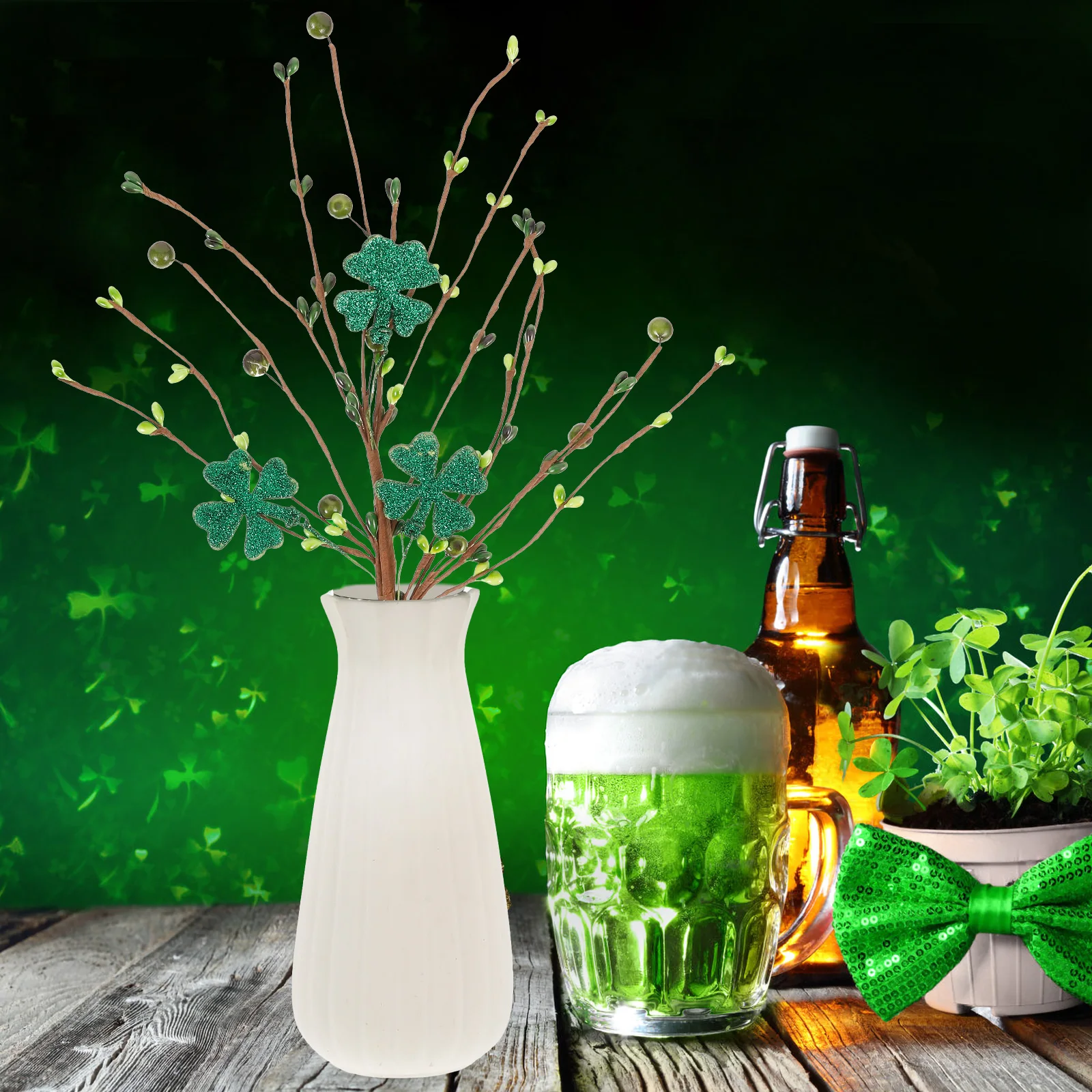 

Single Four leaf Clover Artificial Greenery StemFaux Plants DecorVase Arrangement St Patrick's Day Picks Green naments