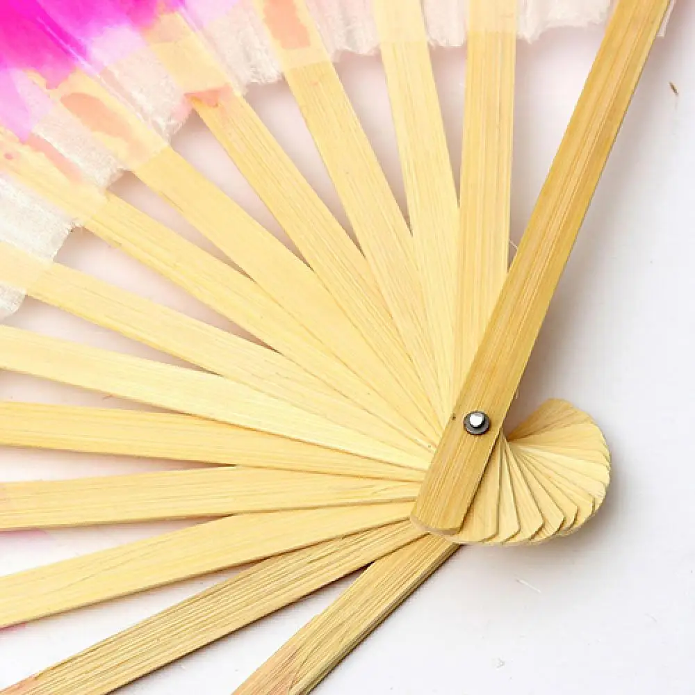 Chinese Yangko Dance Bamboo Fans Handmade Handle Fans Gradient Color Simulation Silk Folk Art Fan Belly Dancing Extended Fan