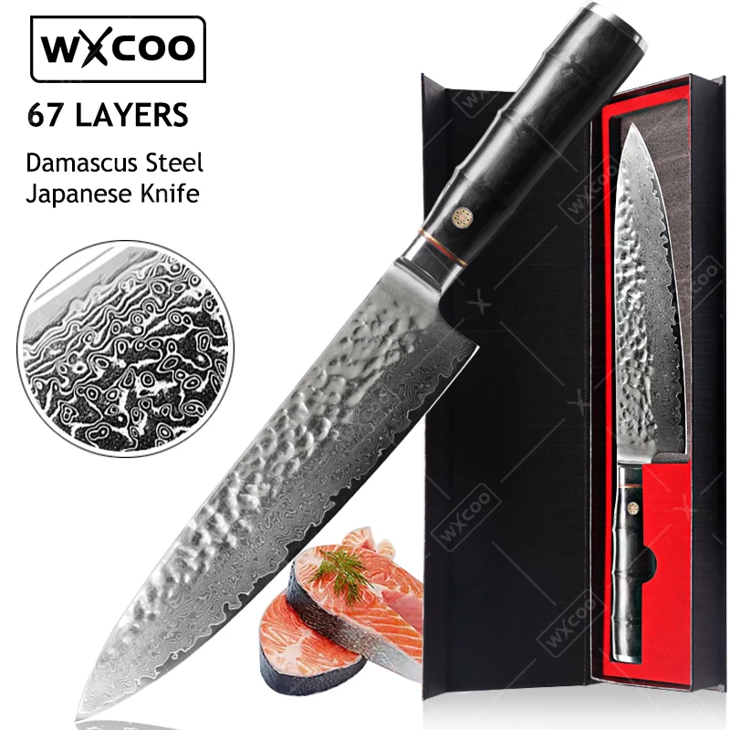 WXCOO Japanese Chef Knife Damascus Steel Hand Forged Sharp Meat Vegetable Fruit Cleaver Handmade Professional Kitchen Knives