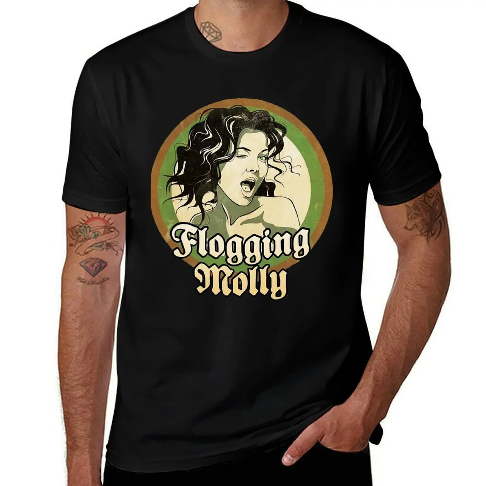 Day Gifts Flogging Molly Girl Green Background Cool Gift T-Shirt Soft Anti-Shrink Cotton Tee T-Shirt