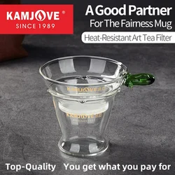 KAMJOVE High-Borosilicate Glass Tea Filter, Heat-Resistant, Tea Strainer, Household Tea Making Funnel, Tea Residue Separator