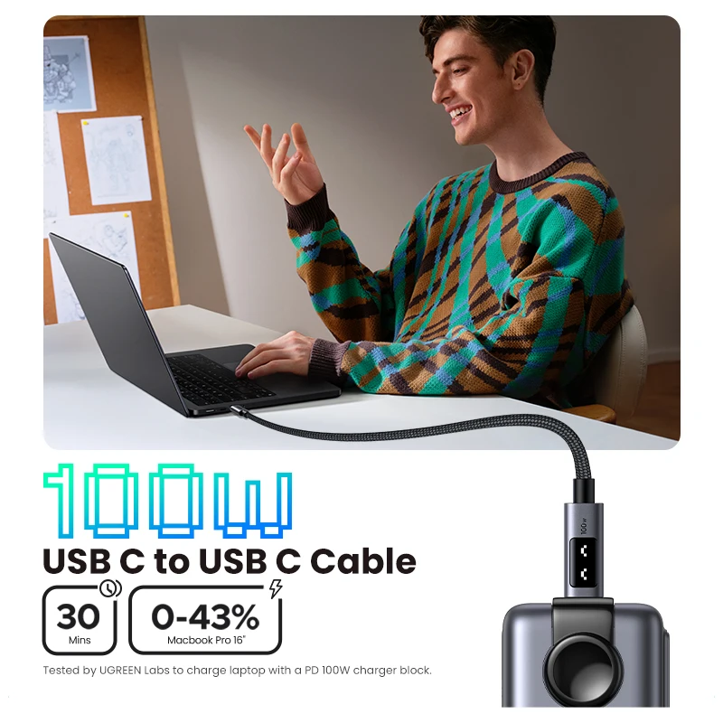 Cable UGREEN UNO PD100W carga rápida USB C para iPhone 17 16 15 tipo C a tipo C para Samsung Xiaomi MacBook 2