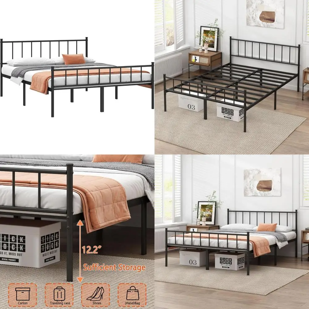 

Металлическая кровать King Size с подставкой из стальных ламелей, местом для хранения под кроватью, не требует пружинного блока, простая сборка