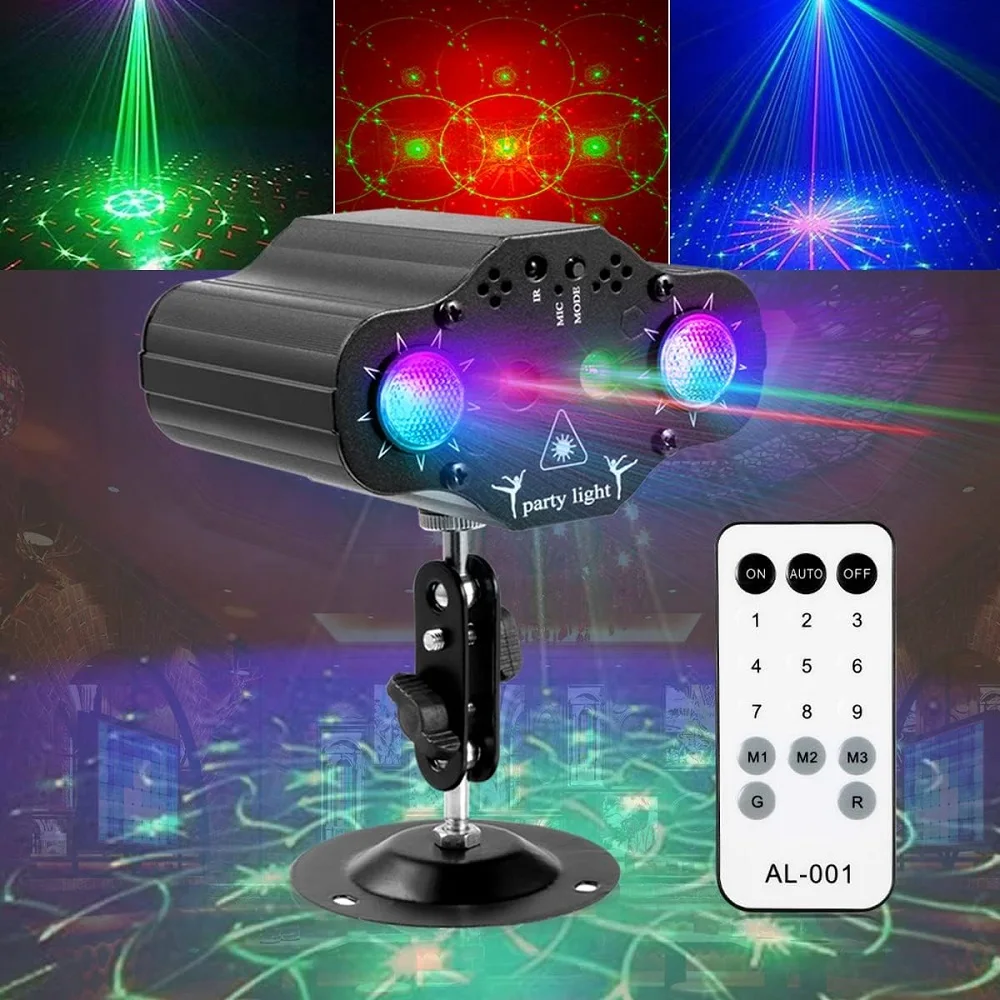 Party Lights DJ Disco Lights Stage Laser Projector 2 RGB LED Sound Activated Flashing Christmas Karaoke Wedding Home Decoration