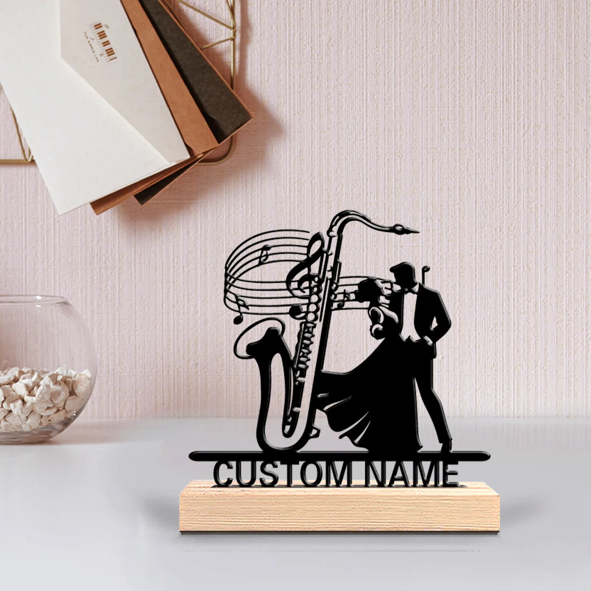 1pc Fashion dancer Customized Name Metal Statue Iron Figurine With Wood Base Tin Ornament With Wood Base For Youth Gifts