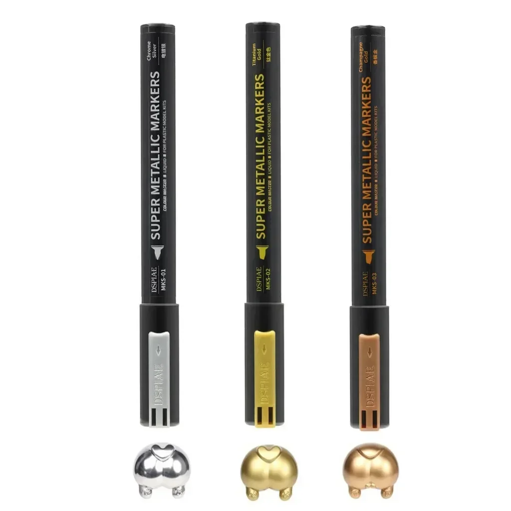 DSPIAE MKS Super Metallic Marker 2.0mm 0.5mm Dual Tips Pen voor Gundam Model Schilderen Hobby DIY Tool Chroom Zilver Champagne goud