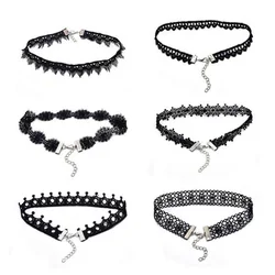 Hot New Gothic Tattoo Leather Choker Necklaces For Women Hollow Out Black Lace Necklace Party Jewelry Collier Chain Bijoux Gifts