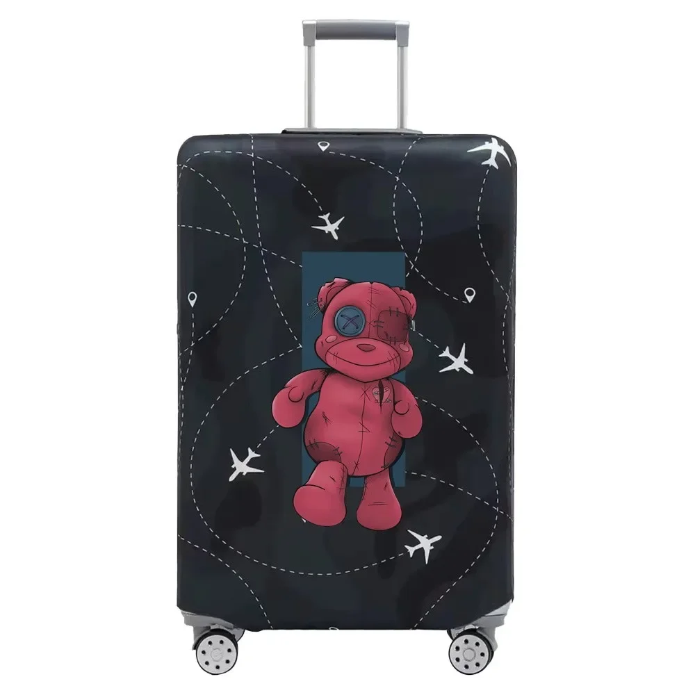 Elastic Luggage Cover Teddy Bear Airplane Route Print Stretch Suitcase Protector Dustproof Anti‑Scratch For 18‑32 Travel Case