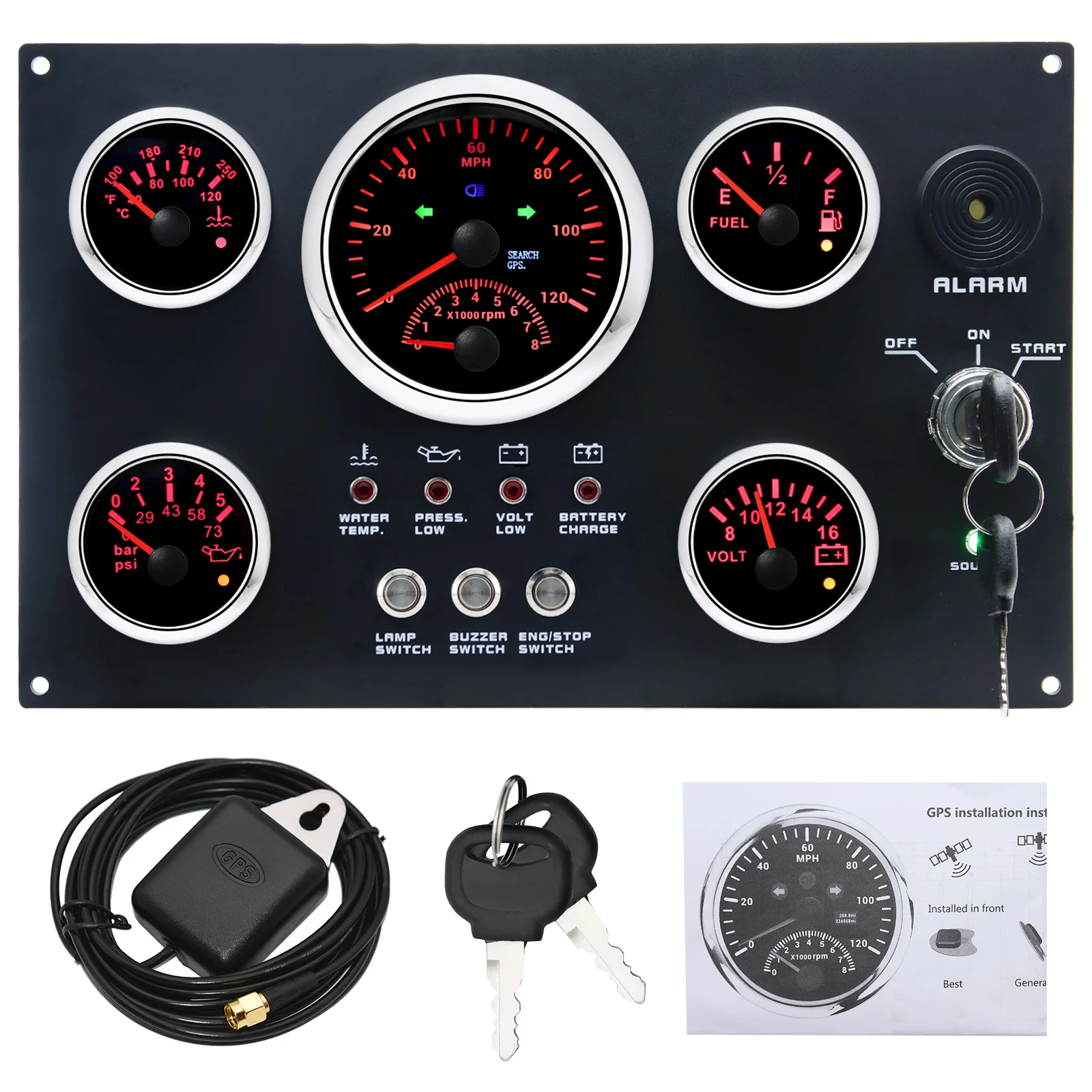 Marine Engine Dashboard Compatible All Marine Dashboards 12V 24V GPS Speed Water Temp Oil Pressure Fuel Level Sensor Customized