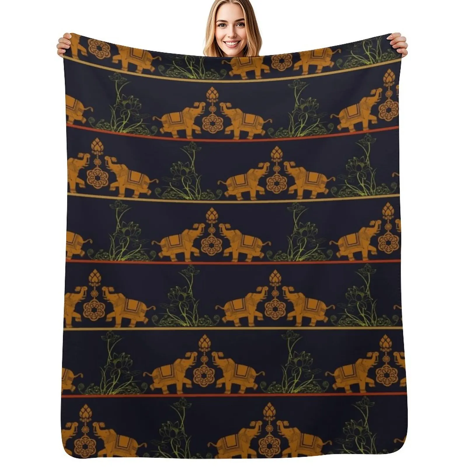 Rajasthani Elephant Print Throw Blanket Cozy Home Blanket Gift for Christmas Holiday