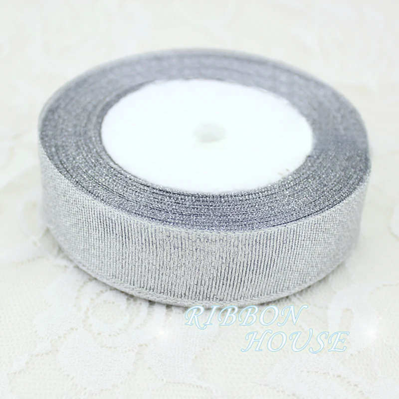 (25 yards/roll) 3/4\'\' (20mm) silver polyester organza ribbons Christmas packaging ribbon high-grade quality squares ribbons