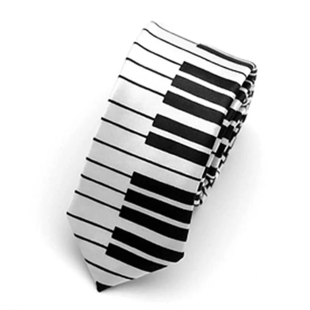 ของขวัญชุดแฟนซีสําหรับผู้ชายแฟชั่น Black & White Skinny Tie เพลง Tie เปียโนคีย์บอร์ดเนคไท