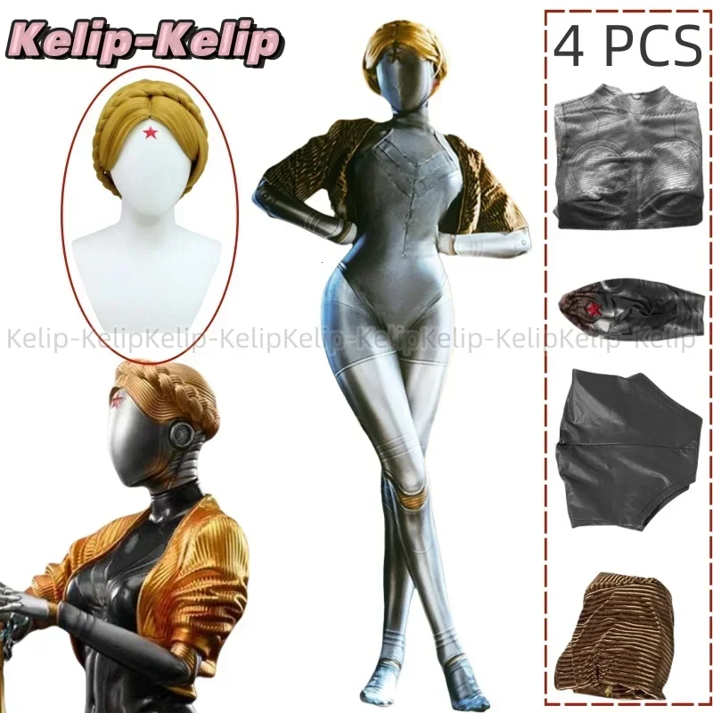 الذرية القلب تأثيري حلي روبوت التوائم تأثيري بذلة لعبة اليسار واليمين الذرية القلب الشكل ديكسي ارتداءها شعر مستعار أشقر