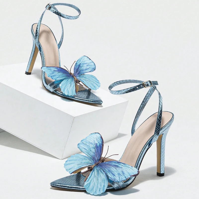 فراشة عالية الكعب السيدات رباط الكاحل مثير الصنادل للنساء أشار تو مضخات مأدبة فستان أحذية Zapatos De Mujer #5