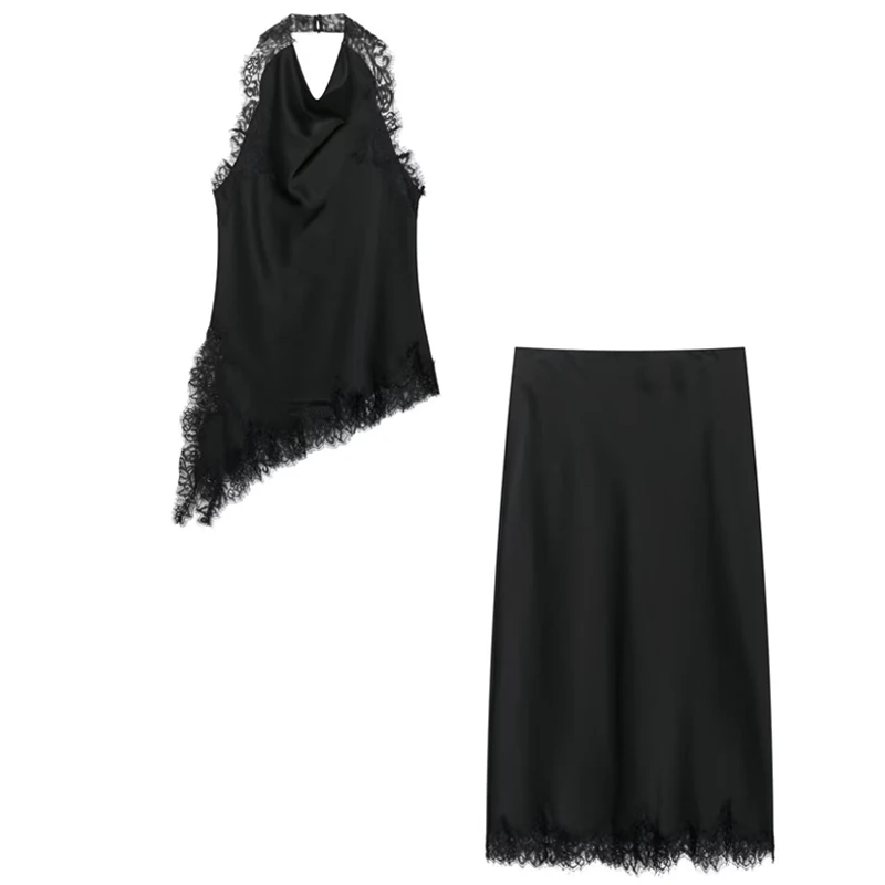 HXAO قطع علوية غير متناظرة من الدانتيل للنساء الدبابات وكاميس مشد سترات سوداء مثيرة بدون أكمام بدون ظهر قمصان للشاطئ