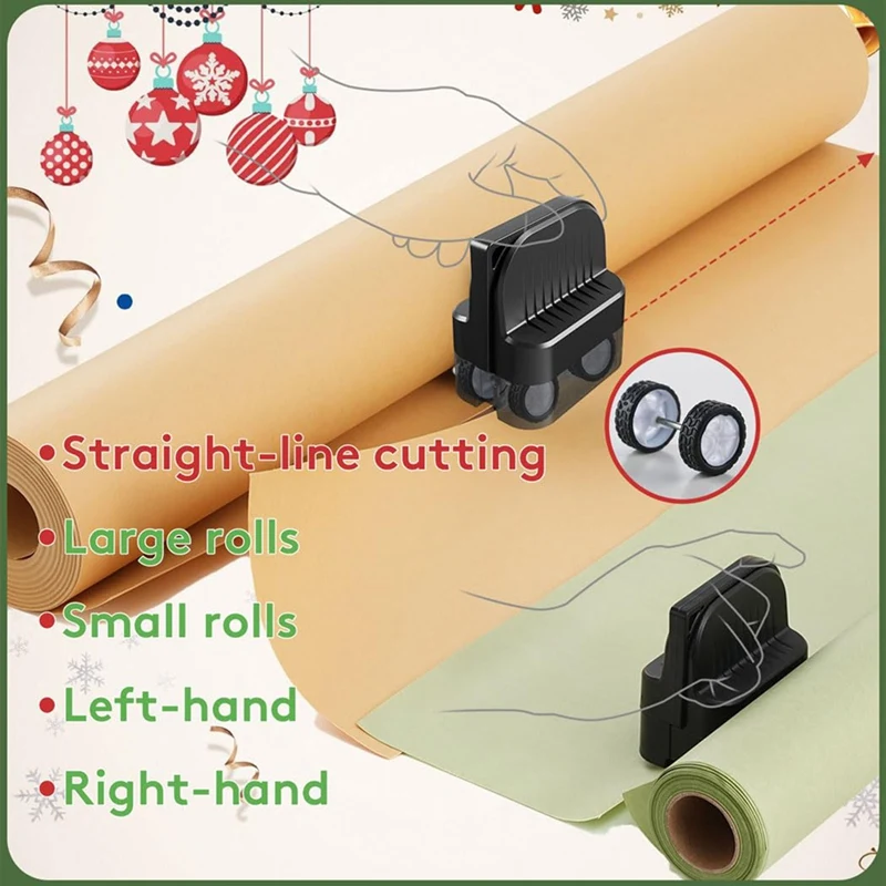 2Pcs Wrapping Paper Cutter, Gift Wrap Cutter 4 Wheels Compact Christmas Gifts Wrapping Paper Roll Cutter Tool Black,Red