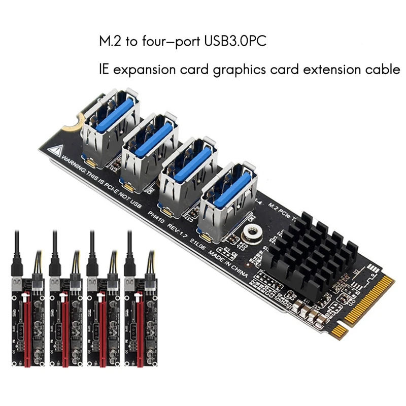 Adaptador USB M.2 M.2 m-key a 4 puertos PCI-E X1 USB3.0 Cable de extensión de gráficos ASM1184 tarjeta de minería para PC de escritorio SSD HDD