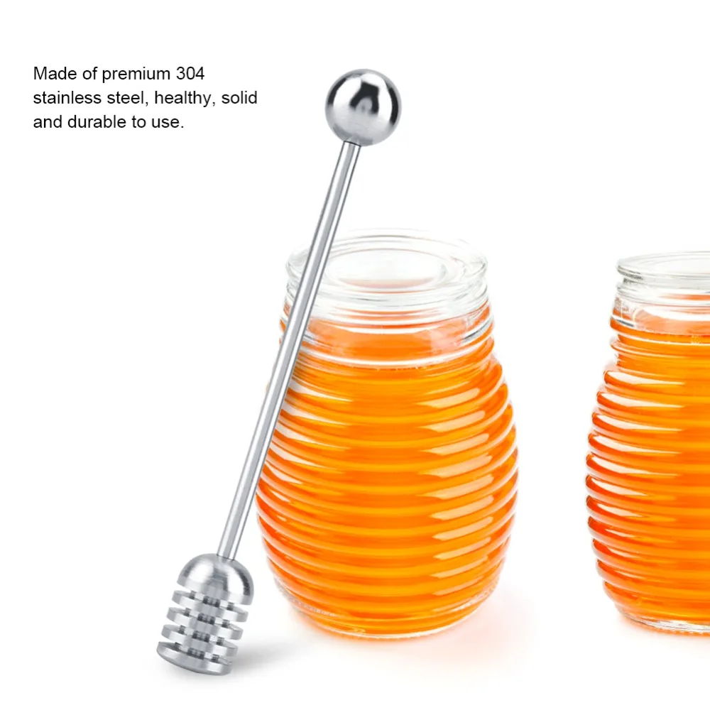 Long Handle Honey Spoon One-Piece Design Rustless Honey Drizzler Polished Silver Smooth Surface Rustless Honey Dipper