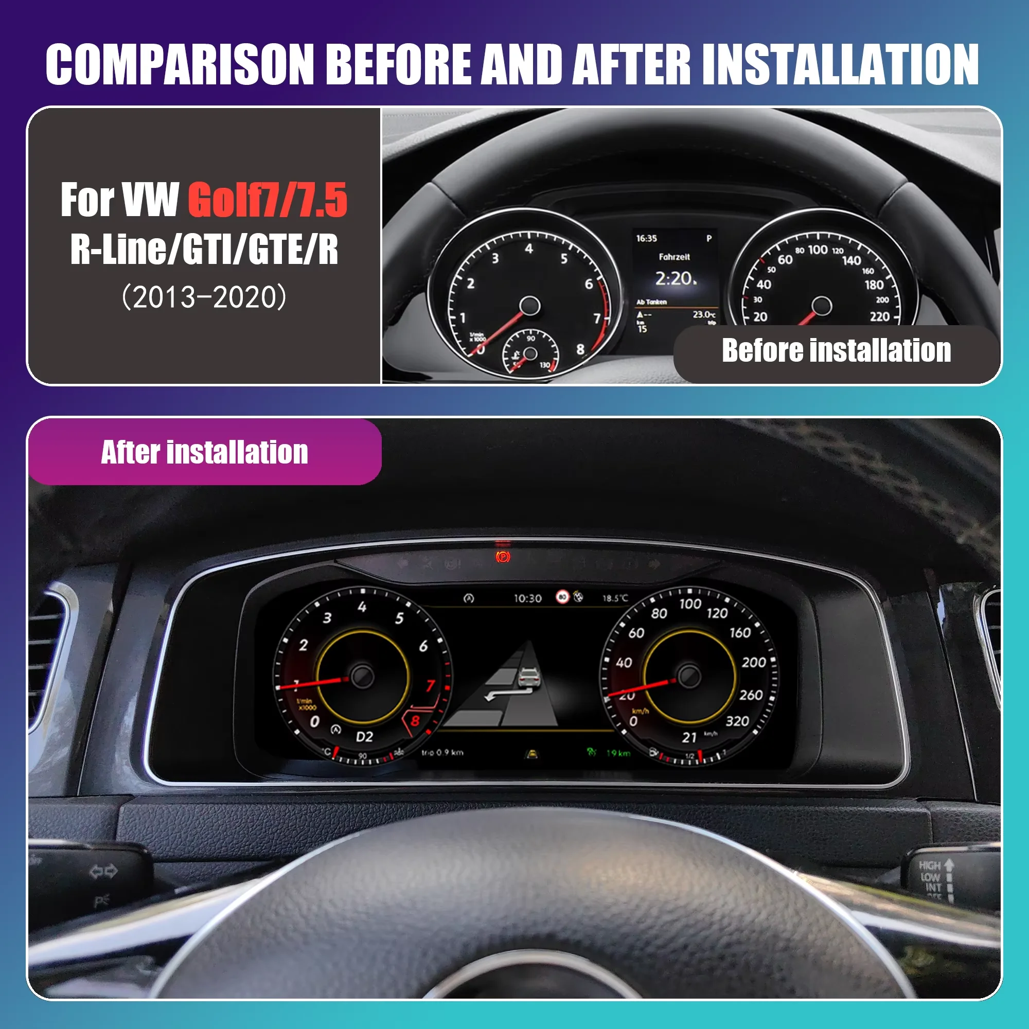 12.3 lnch Linux LCD Digital Dashboard Cluster For VW Golf 7 MK7 2013-2020 Wireless Carplay Android Auto Instrument Panel Virtual Cockpit