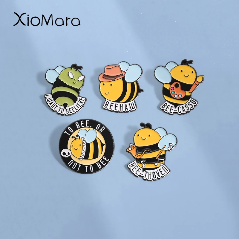 Creative Cute Bee Enamel Pins Custom Painter Musician Bee Brooches Lapel Badges Clothes Animal Jewelry Gift for Kids Friends