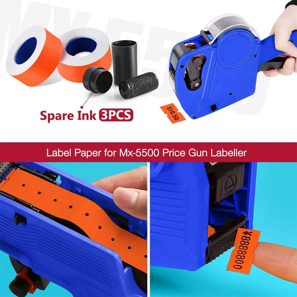 ป้ายราคาแบบปืน 30 ม้วน ราคา 15,000 ใช้ได้กับเครื่องพิมพ์ฉลาก MX-5500 พร้อมหมึกเติม 3 ม้วน (สีส้ม)