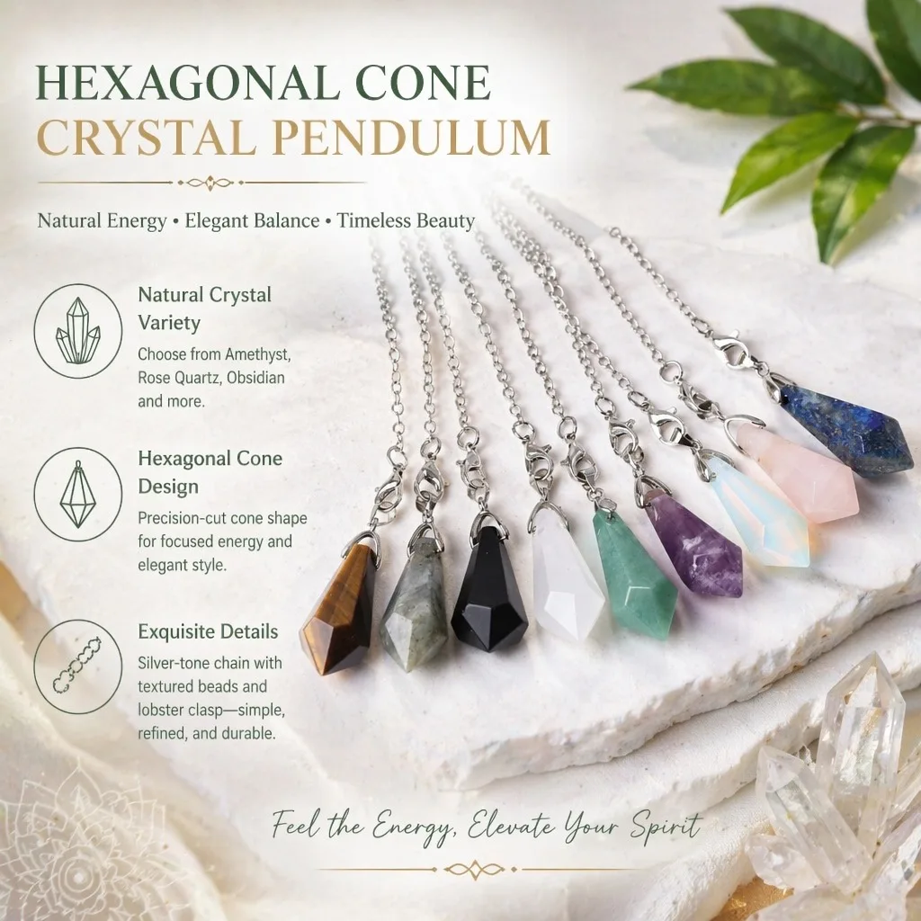 New Natural Crystal Single-pointed Hexagonal Pyramid Bullet-shaped Pendulum Pendant, Home Jewelry, Energy Crystal Necklace