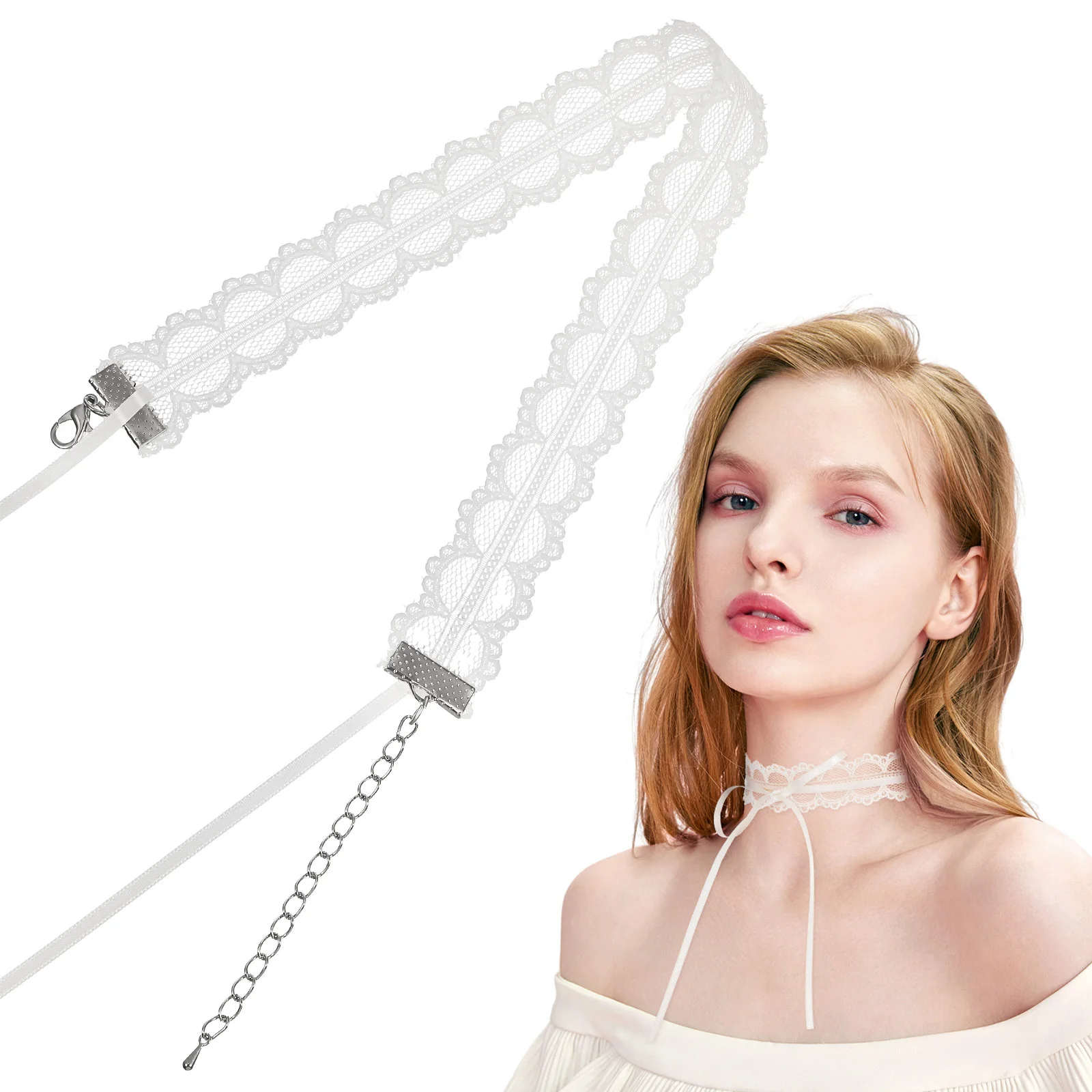 1 قطعة قلادة الترقوة الدانتيل المرأة المختنق قلادة أنيقة أنيقة رقيقة الفرقة قابل للتعديل مأدبة حفلة هدية الإكسسوار الأبيض #2