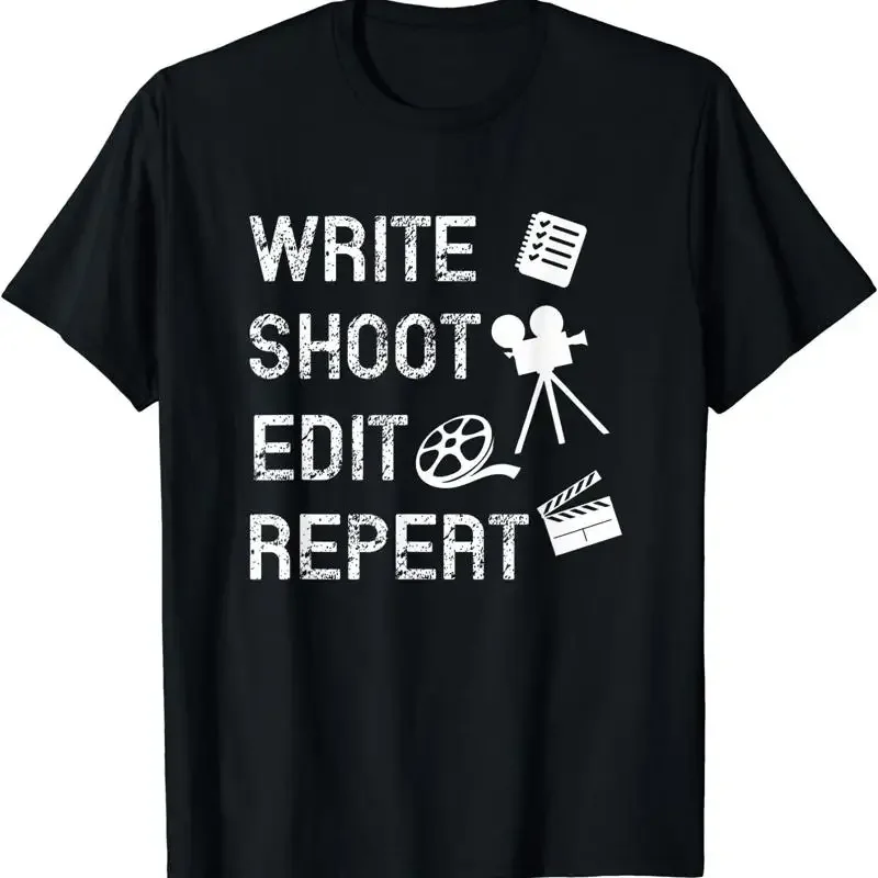 New Limited Write Shoot Edit Repeat Movie Filmmaker Retro T Shirt