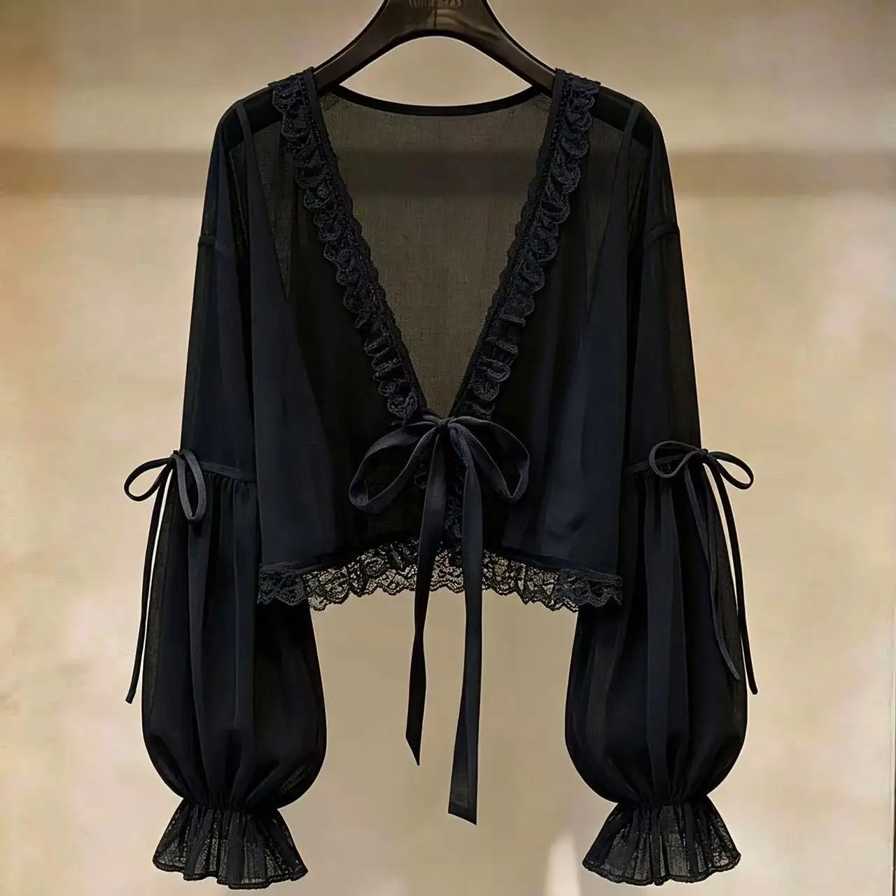 Summer Thin Lace  Knot Sun Protection Shirt Women's Fashionable All-Match Shawl Cardigan Translucent Shirt Blouse