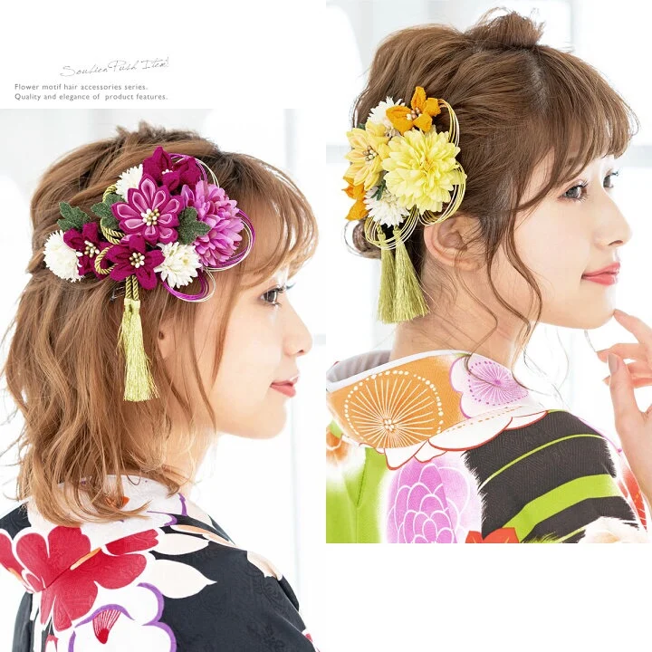 Traditional Japanese Hair Ornaments or Furisode & Formal Occasions Silk-Wrapped Kanzashi