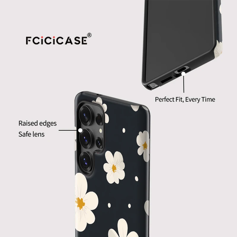 Fcicicase زهرة جراب هاتف لسامسونج غالاكسي S25 الترا 5G S 25 S24 S23 زائد S20 FE A36 A56 A16 A26 الاكريليك طبقة مزدوجة غطاء