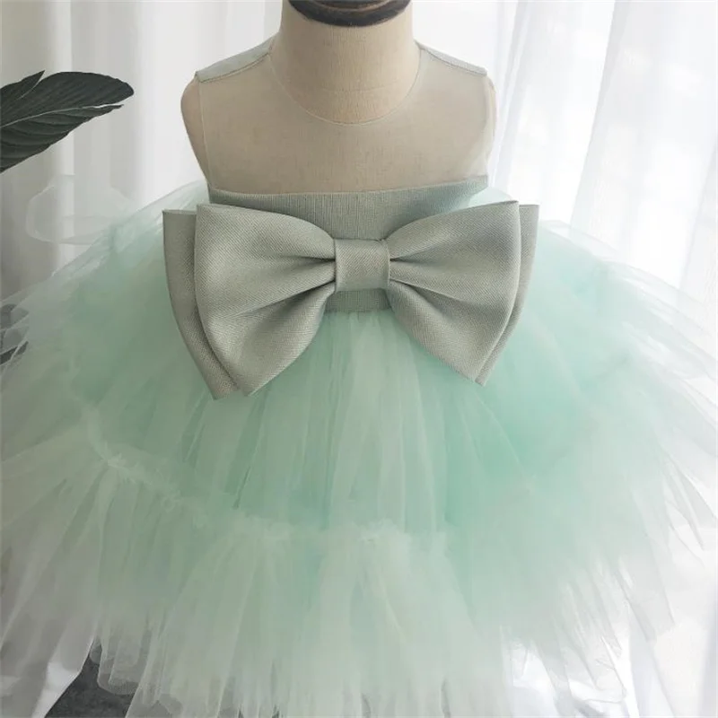 Girls Sleeveless Dress Dress Princess Dress Big Bow Children's Mesh Puffy Casual Dress