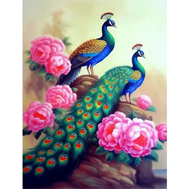 Peacock Flowers Landscape Diamond Painting Peony DIY Mosaic Diamond Embroidery Rhinestone 5D Cross Stitch Kits Home Decoration