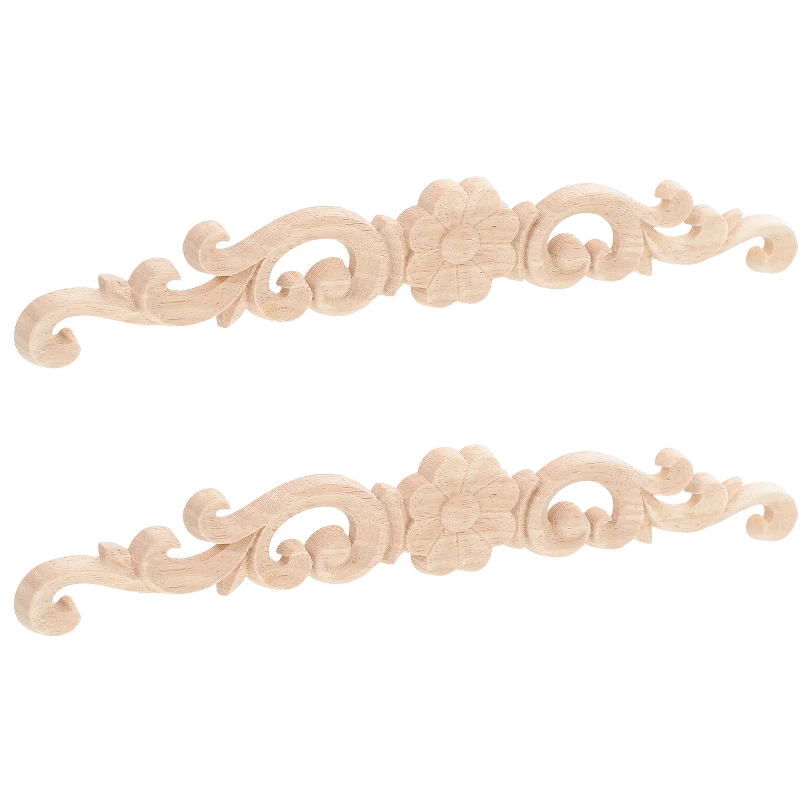 

2 Pcs Floral Wooden Applique Filigree Decorations Carved Appliques for Furniture Onlay