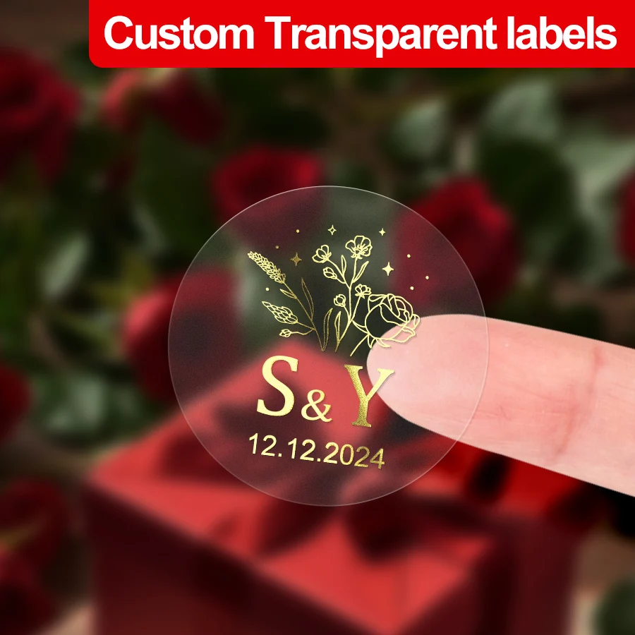 Custom Transparent Gold Waterproof Decals - Party Decor, Envelopes, Anniversary Gifts - Elegant Seals with Strong Adhesive