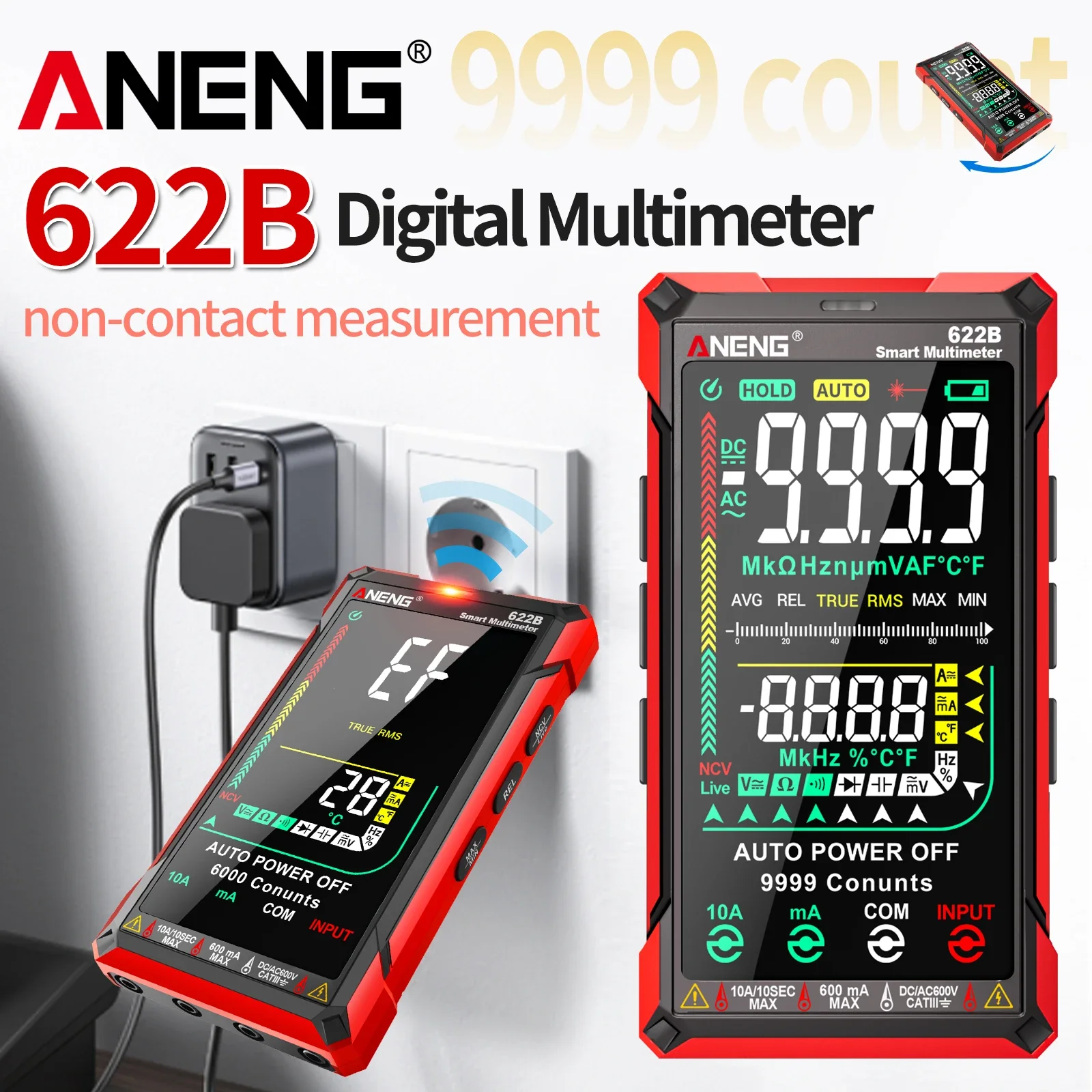 ANENG 622B Digital Multimeter 9999 Counts AC DC 10A 999.9V Temp Frequency NCV Infrared Laser Electrician Repair Measuring Tool