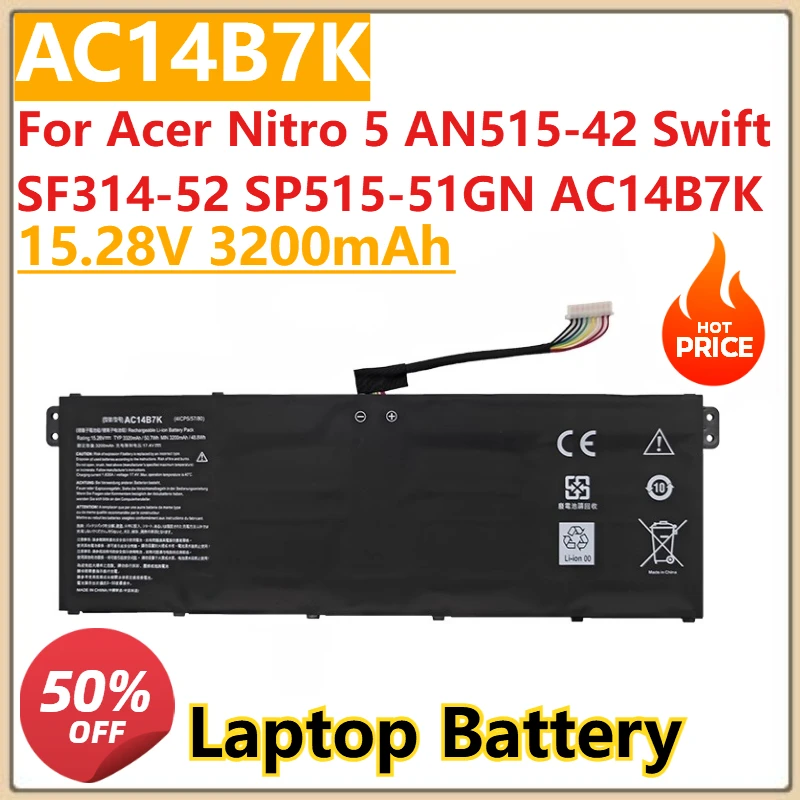 

New 4ICP5/57/80 Laptop battery 15.28V 3200mAh For Acer Nitro 5 AN515-42 Swift SF314-52 SP515-51GN AC14B7K