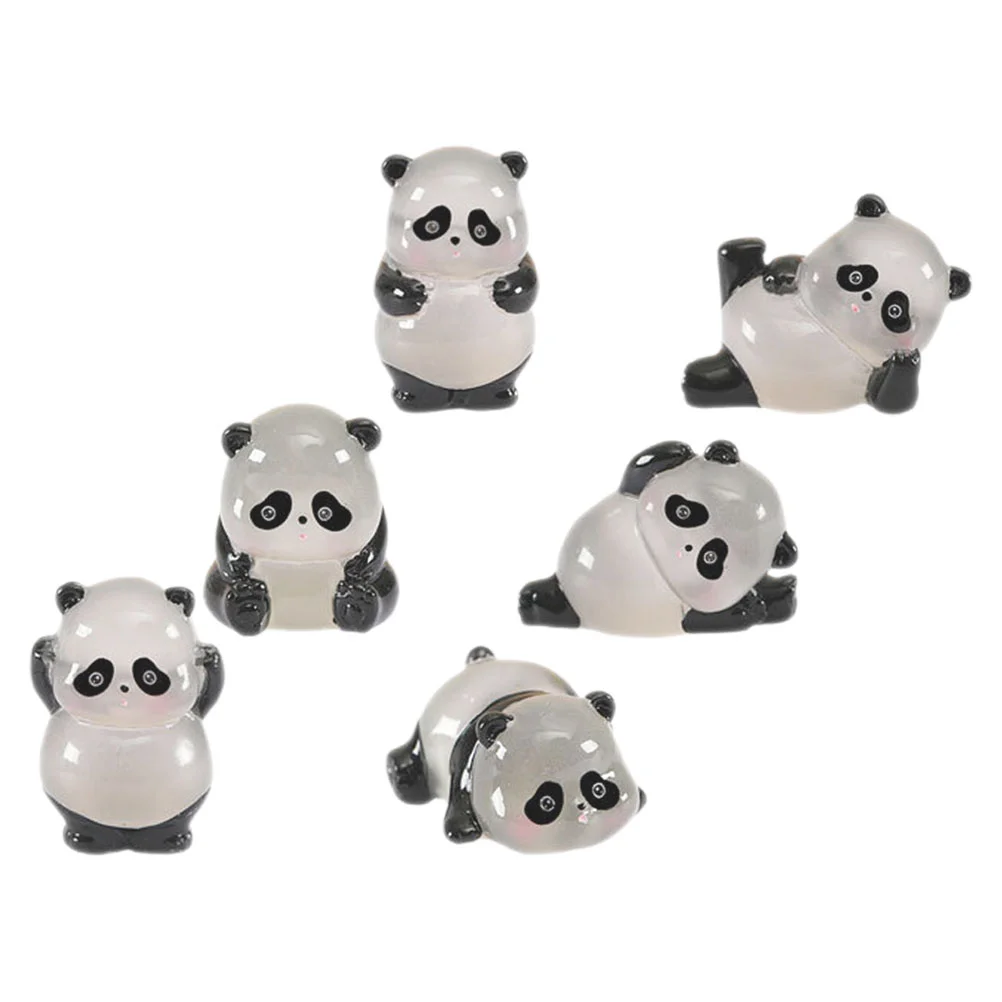 6 Pcs Luminous Tiny Panda Miniatures Adorn Micro Landscape Animal Model Figurine