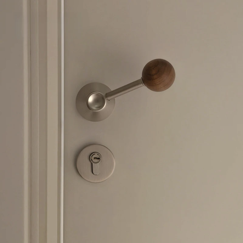Vintage Black Walnut Indoor Door Handle, Magnetic Silent Split‑type Lock, Household Hardware Kit With Hinge and Door Stopper