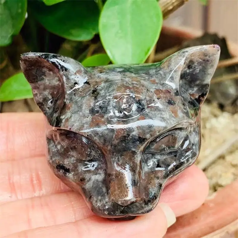 5 سنتيمتر الطبيعية Yooperlite القط رئيس المصري Mau نحت الكريستال الحيوان شفاء عطلة هدية ديكور المنزل 1 قطعة