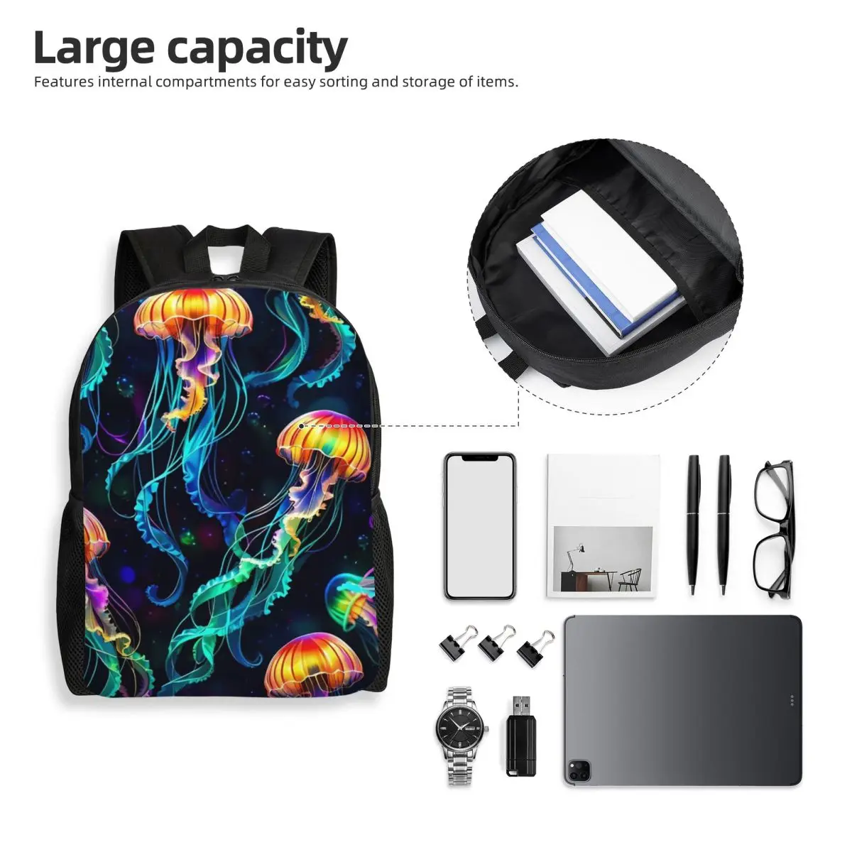 

Psychedelic Bioluminescent Trippy Jellyfish Backpack Student Boys Girls BookBag School Bag Laptop Shoulder Bags