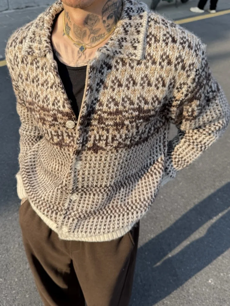 

Удобный вязаный мужской кардиган, повседневная одежда с цветочной вышивкой, классическая мода, длинная свева, деловая верхняя одежда, дышащая M...