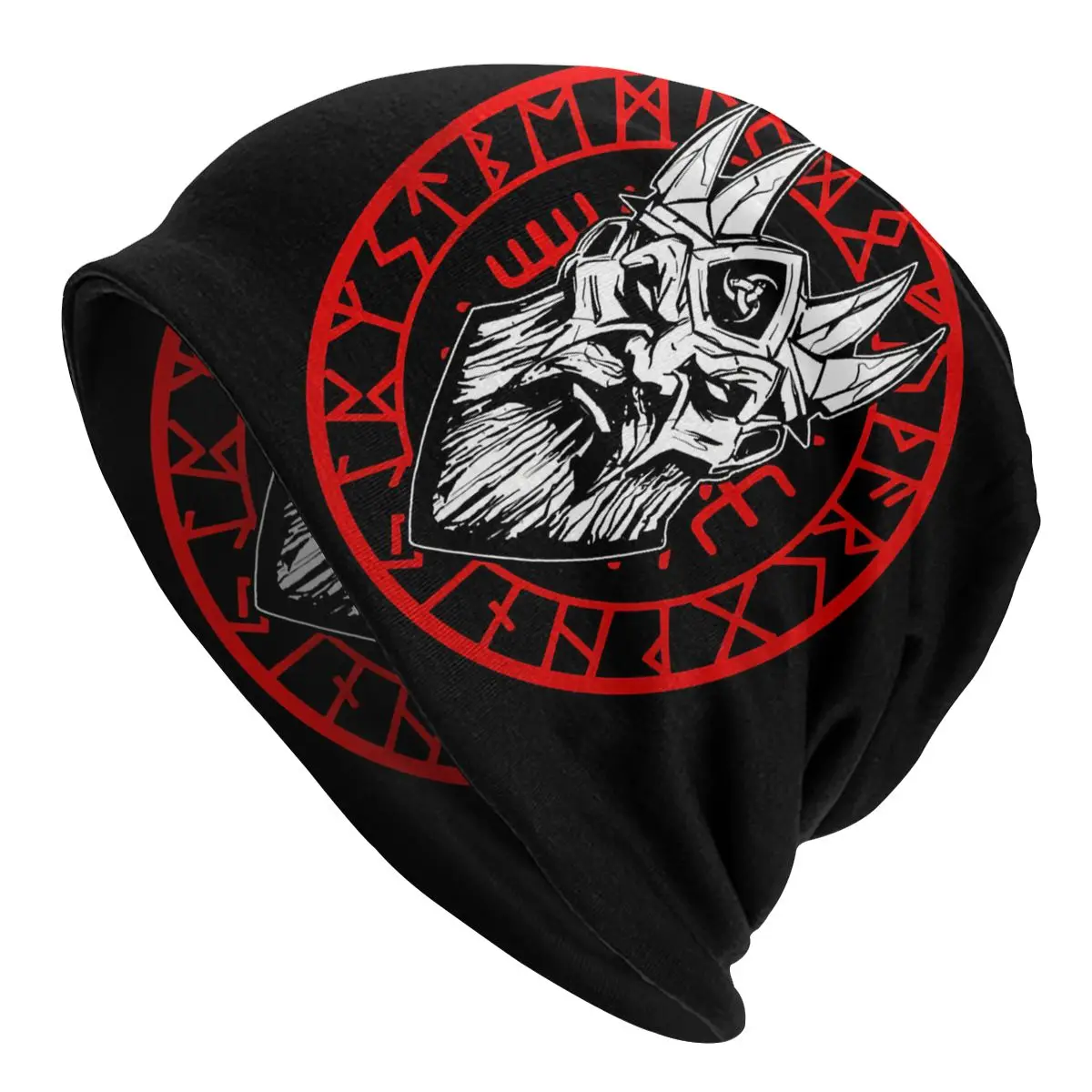 Black Red Vegvisir Warrior Fashion Thin Beanie Caps Norse Mythology Viking Skullies Beanies Ski Caps Soft Bonnet Hats