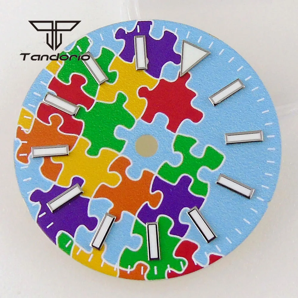 29mm Multicolor Sterile Watch Dial Face Puzzle Pattern Silver Hands Set Fit NH35 NH36 ETA2824 PT5000 Miyota82 Series Movement