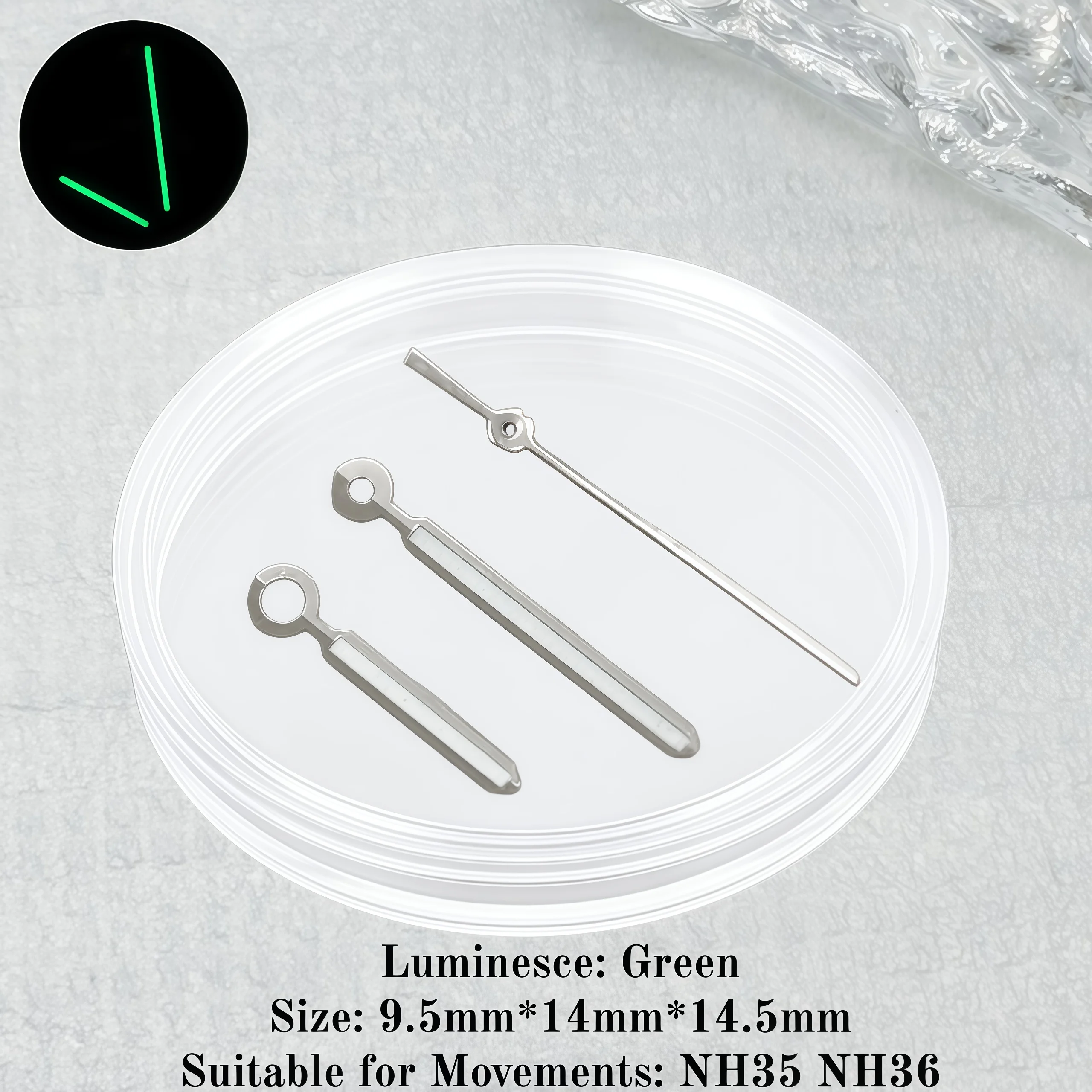 Modified Watch Pointers 9*14*14.5mm 3Pins Needles Green Luminous Watch Hands Set for Royal Oak  NH35/NH36/4R/7S Movement image 5