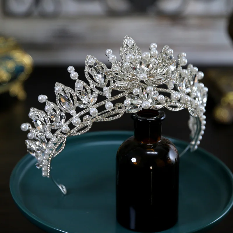 DIEZI Luxury Crystal Pearl Crown Bridal Hair Accessories Elegant Korean Queen Tiaras Diadem Girls Wedding Party Dress Headbands