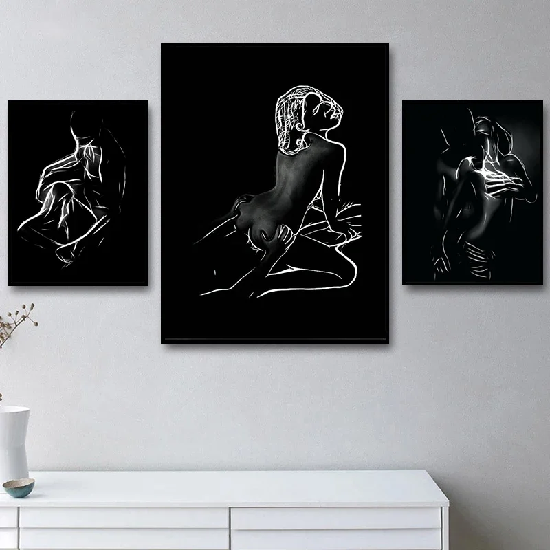 أبيض وأسود زوجين مثير الجسم الجمالية قماش اللوحة الملصقات والمطبوعات جدار صورة فنية لتزيين غرفة المعيشة #4